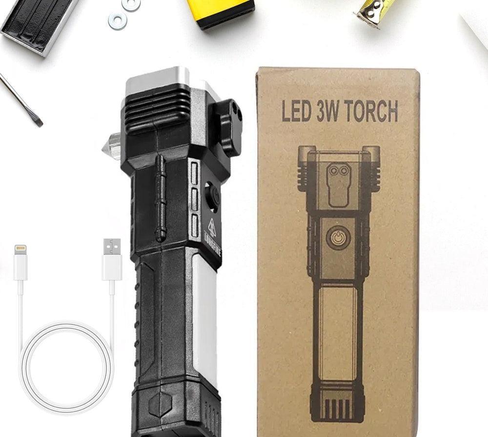 Rechargeable LED Torch Light Black Portable Camping Gear