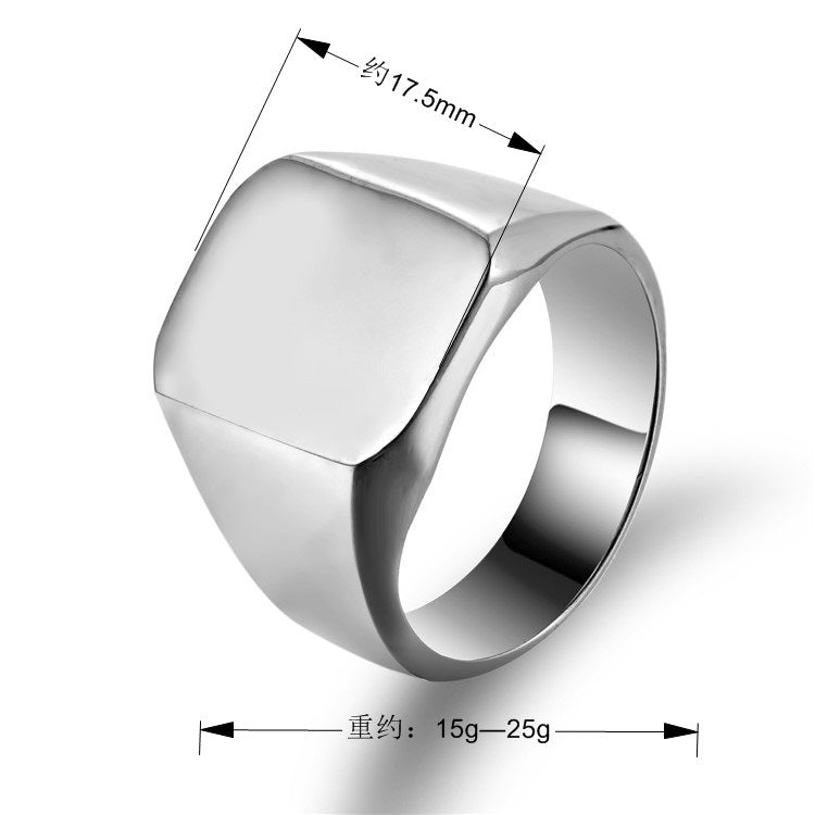 Men Titanium Steel Square Ring Golden Glow Daily Wear