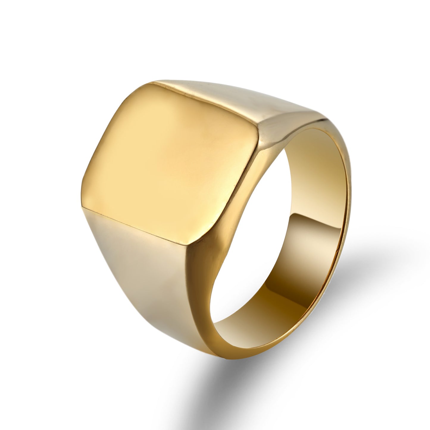 Men Titanium Steel Square Ring Golden Glow Daily Wear